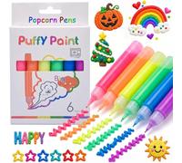 ZMMCHCG Popcorn Pens, Bubble Popcorn Drawing Pens for Kids, 3d Relief Art Pen, Magic Puffy Bubble Popcornpens, Diy Puffy Paint Markers, Pop corn Puff Pen Kit for Expanding Foam, 6 Colours
