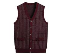 ZMNKH 100% Cashmere Sweater Vest Men's V Neck Sleeveless Cardigan Knitted Jumper Business Gilet with Pockets Button Pullover