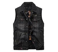 ZMNKH Denim Gilet Men's Retro Jean Vest Sleeveless Jacket Waistcoat Biker Gilet Outwear Lapel Motorcycle Vest with Pockets