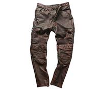 ZMNKH Men Leather Motorcycle Bikers Pants Trousers with 7 Pockets Vintage Motocross Racing Pant Brown