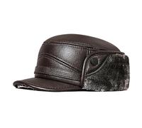 ZMNKH Men's Leather Winter Faux Fur Earflap Trapper Hunting Hat Baseball Cap with Ear Flaps Warm Visor Pilot Cap Bomber Hats