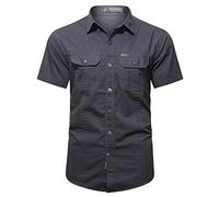 ZMNKH Men's Short Sleeve Short Sleeve Hiking Shirt,Travel Shirt with Pockets,Breathable Casual Cargo T Shirt,100% Cotton