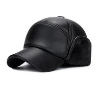 ZMNKH Trapper Hat Men Waterproof Winter Hat Warm PU Leather Aviator Cap with Ear Flaps Baseball Cap Hunting Ski Hat