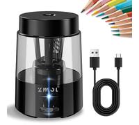 ZMOL Electric Pencil Sharpener,Professional Automatic Pencil Sharpener with Container, Auto Stop, Rechargeable Sharpeners for Colored Pencils(6-8mm), Classroom/Office/Home/Black