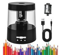 ZMOL Electric Pencil Sharpener, USB Powered & Battery Operated, Black | Non-Rechargeable, 3 Tip Settings, for 6-8mm No.2/HB & Coloured Pencils, Auto Stop, Large Container, School/Home/Office