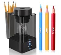 Zmol Full Automatic Pencil Sharpener,Electric Pencil Sharpeners for 6-12mm Jumbo Colored Pencils，Heavy Duty Sharpener for Classroom, Rechargeable Sharpener with Container, Home/School/Office/Black