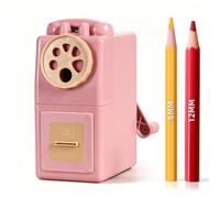 ZMOL Manual Hand Crank Pencil Sharpener for Color Pencil 6 Sizes for 6-12mm Colored Pencils 5 Adjustable Tip Settings Large Shavings Box Home/Office/School (Dusty Pink)
