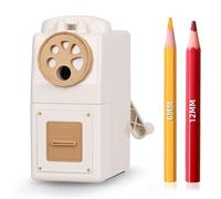 ZMOL Manual Hand Crank Pencil Sharpener for Colored Pencil, 6 Sizes Hole for 6-12mm, Desktop Pencil Sharpener with Container, Adjustable Point, Kids, Students, Classroom, Home/Office/School (White)