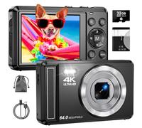ZMOQNG Digital Camera 4K 64MP Autofocus with 32GB SD Card, 2.8" Screen Compact Vlogging Camera with 1200 mAh Battery, for Kids & Beginners
