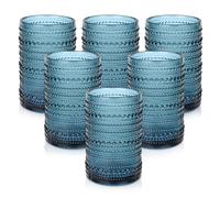 ZMOWIPDL Kate Aspen Clear Hobnail Beaded Drinking Glasses Set of 6, (10 oz) Vintage Glassware Set Cocktail Glass Set, Juice Glass, Water Cups | Makes A Great Hostess (Dark Blue)