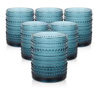 ZMOWIPDL Vintage Glassware Drinking Glasses Set of 6,12 oz Hobnail Glass Cups,Embossed Blue Water Tumbler,for Beer,Cocktail,Whiskey,Juice and Various Mixed Drinks- 1 Cleaning Brush
