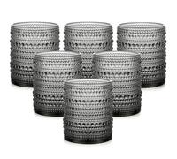 ZMOWIPDL Vintage Glassware Drinking Glasses Set of 6,12 oz Hobnail Glass Cups,Embossed Clear Water Tumbler,for Beer,Cocktail,Whiskey,Juice and Various Mixed Drinks- 1 Cleaning Brush (12oz Grey)