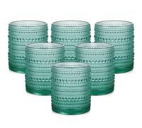 ZMOWIPDL Vintage Glassware Drinking Glasses Set of 6,12 oz Hobnail Glass Cups,Embossed Clear Water Tumbler,for Beer,Cocktail,Whiskey,Juice and Various Mixed Drinks- 1 Cleaning Brush (12oz Light Blue)