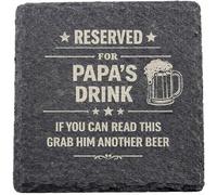 ZMR SHOP CRAFT Drink Slate Coaster, Natural Stone, Scratch Safe Foam Backing, 10cm x 10cm, Beer Mug Design (RESERVED FOR PAPA'S DRINK)
