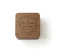 ZMR SHOP CRAFT Engraved Walnut Wood Ring Box - Custom Wedding Ring Bearer Box For Proposal, Ceremony - Rustic Slim Square Ring Box With Two Slots
