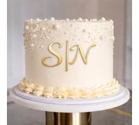ZMR SHOP CRAFT Personalisation Monogram Cake Topper, 3mm Thickness MultiColored Acrylic Cake Topper, Wedding Monogram Decoration, Elegant Script Initial (Gold)