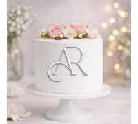 ZMR SHOP CRAFT Personalise Monogram Cake Topper, 3mm Thickness MultiColored Acrylic Initial Topper, Wedding and Birthday Decoration (Silver)