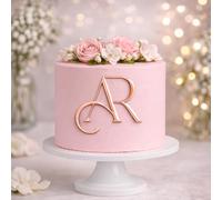 ZMR SHOP CRAFT Personalise Monogram Cake Topper, 3mm Thickness MultiColored Acrylic Initial Topper, Wedding and Birthday Decoration (Rose Gold)