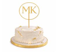 ZMR SHOP CRAFT Personalised Acrylic Cake Topper with Monogram Circle Design, Custom Initials Silver Finish, 15x10 cm, Anniversary, Wedding and Party Decoration (Gold)