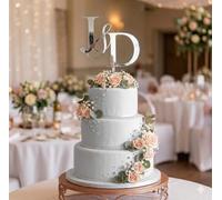 ZMR SHOP CRAFT Personalised Monogram Wedding Cake Topper, 3mm Thickness MultiColored Acrylic Topper With Custom Initials, Party Decoration (Silver)