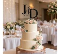 ZMR SHOP CRAFT Personalised Monogram Wedding Cake Topper, 3mm Thickness MultiColored Acrylic Topper With Custom Initials, Party Decoration (Black)