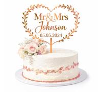ZMR SHOP CRAFT Personalised Mr & Mrs Wedding Cake Topper, 3mm Thickness MultiColored Acrylic topper, Heart Wreath Design with Custom Name and Date, Party Decoration (Rose Gold)