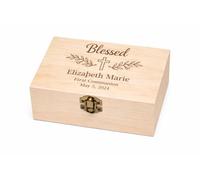 ZMR SHOP CRAFT Personalized First Communion Keepsake Box - Engraved Wooden Memory Box with Cross - Custom Name & Date - Catholic First Holy Communion Gift for Girls