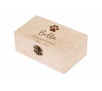 ZMR SHOP CRAFT Personalized Wooden Pet Memorial Box, Engraved Paw Print, Natural Wood with Metal Clasp (DESIGN 1)