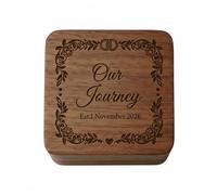 ZMR SHOP CRAFT Personalized Wooden Ring Box Square | Custom Engraved Wedding Ring Bearer Box “Our Journey” with Date | Rustic Engagement & Anniversary Keepsake