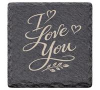 ZMR SHOP CRAFT Slate Coaster with I Love You Engraving, Natural Stone, Square and round Shape, Romantic Theme (Square)