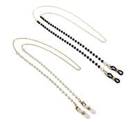 ZMREN 2 PCS Glasses Chains, Eyeglass Chain, Pearl glasses chain, non-slip, anti-lost glasses chain, lanyard, glasses strap for sunglasses, reading glasses, sports glasses, White-and-black