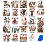 ZMRU 24 Sheets Christmas Rub On Transfers (Animal Party)