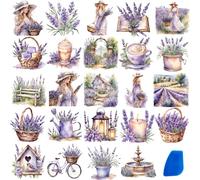 ZMRU 24 Sheets of Watercolor Style Rub on Transfers for Crafts - Perfect for Glass, Porcelain, Leather, Canvas, and Fabric Projects - IOD Transfers Included,3 * 3inch (Purple Lavender)