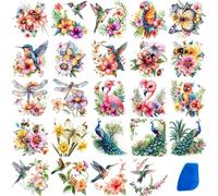 ZMRU 24 Sheets Vintage Rub On Transfers for Crafts, Cold IOD Transfers Stickers for Wood,Furniture Decals, Glass, Porcelain, Leather, Canvas, Fabric Projects,3 * 3inch(Insects Birds)