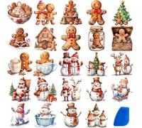 ZMRU 24 Sheets Vintage Christmas Rub On Transfers for Crafts, Rub On Transfers Christmas for Wood Slices,Furniture Decals, Glass, Leather, Canvas, Fabric Projects,3 * 3inch(Gingerbread and Snowmen)