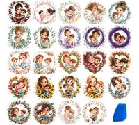 ZMRU 24 Sheets Vintage Mom Rub On Transfers for Crafts, Cold IOD Transfers Stickers for Wood，Furniture Decals, Glass, Porcelain, Leather, Canvas, Fabric Projects,3 * 3inch(Surrounded by Mom)