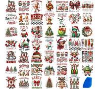 ZMRU 48 Sheets Vintage Christmas Rub On Transfers for Crafts, Rub On Transfers Christmas Wood Slices, Balls,Holiday Decoration Ornaments,2.5 * 2.5inch