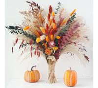 ZMRU Fall Decorations for Home, Autumn Boho Decor, Aesthetic Fall Flowers for Vase, Dried Orange Pampas Grass Bouquet for Thanksgiving, Halloween, Christmas Centre Pieces 17" (Orange)