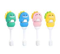 ZMRZ Toddler Manual Toothbrush Dinosaur Cartoon Shape 10,000 bristles, Super Soft bristles for 1-4 Years Old Children (4 Count (Pack of 1), Multi-Color)
