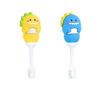 ZMRZ Toddler Manual Toothbrush Dinosaur Cartoon Shape 10,000 bristles, Super Soft bristles for 1-4 Years Old Children (2 Count (Pack of 1), Blue & Yellow)