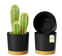 ZMTECH 16.5cm Plant Pots, Modern Planters with Drainage Holes and Detachable Saucer, Plastic Flower Pots for Plants for House Garden Windowsill (Set of 3, Dark Grey)