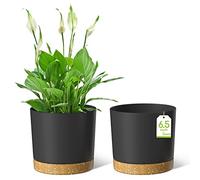 ZMTECH 16.5cm Plant Pots, Modern Planters with Drainage Holes and Detachable Saucer, Plastic Flower Pots for Plants for House Garden Windowsill (Set of 2, Dark Grey)