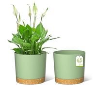 ZMTECH 16.5cm Plant Pots, Modern Planters with Drainage Holes and Detachable Saucer, Plastic Flower Pots for Plants for House Garden Windowsill (Set of 2, Green)