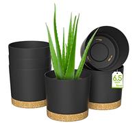 ZMTECH 16.5cm Plant Pots, Modern Planters with Drainage Holes and Detachable Saucer, Plastic Flower Pots for Plants for House Garden Windowsill (Set of 6, Dark Grey)