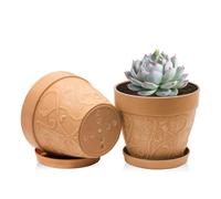 ZMTECH 17.5 cm Plant Pots with Saucers & Drainage Holes, 7 Inch Plastic Terracotta-Look Planter, Medium Flower Pot with Tray for Indoor Outdoor Peace Lily Herb House Plants (Set of 2)