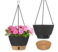 ZMTECH 20cm Hanging Plant Pots 8 Inches Hanging Planters with Saucer Drainage Holes Visible Water Level Hanging Pots for Indoor Outdoor Plants (Set of 2, Dark Grey)