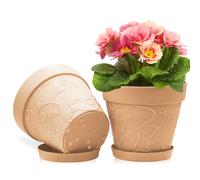 ZMTECH 25 cm Plant Pots with Saucers & Drainage Holes, 10 Inch Plastic Terracotta-Look Planter, Large Flower Pot with Tray for Indoor Outdoor Snake Plant Aloe Monstera House Plants (Set of 2)