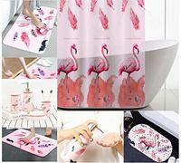 Zmum67 Elegant 6Pcs Bath set with beautiful pink Flamingos PVA Shower curtain, Memory foam bath mat,Ceramic Soap Dish,Soap Dispenser,Toothbrush Holder & Tumbler Bathroom Set