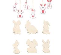 Zmupl 12pcs Easter Bunny Wooden Decorations Hanging Ornaments for Tree, Easter Rabbit Blank Wooden Bunny Pendants with Cords for Crafts Spring Party Decorations Baubles & Gift Tags (4.8x8.9cm)