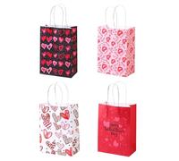 Zmupl 4pcs Valentines Day Paper Gift Bags for Presents, Small Heart Gift Bags with Handles, Romantic Present Bag for Valentines Day Wedding Engagement Bridal Shower Party, 21 * 15 * 8cm